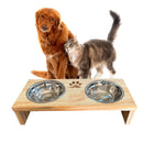 Comedouro P/ Gato Cachorro Pet Elevado Duplo 2 Potes Madeira PINUS CLARO