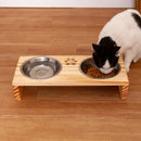 Comedouro P/ Gato Cachorro Pet Elevado Duplo 2 Potes Madeira PINUS CLARO
