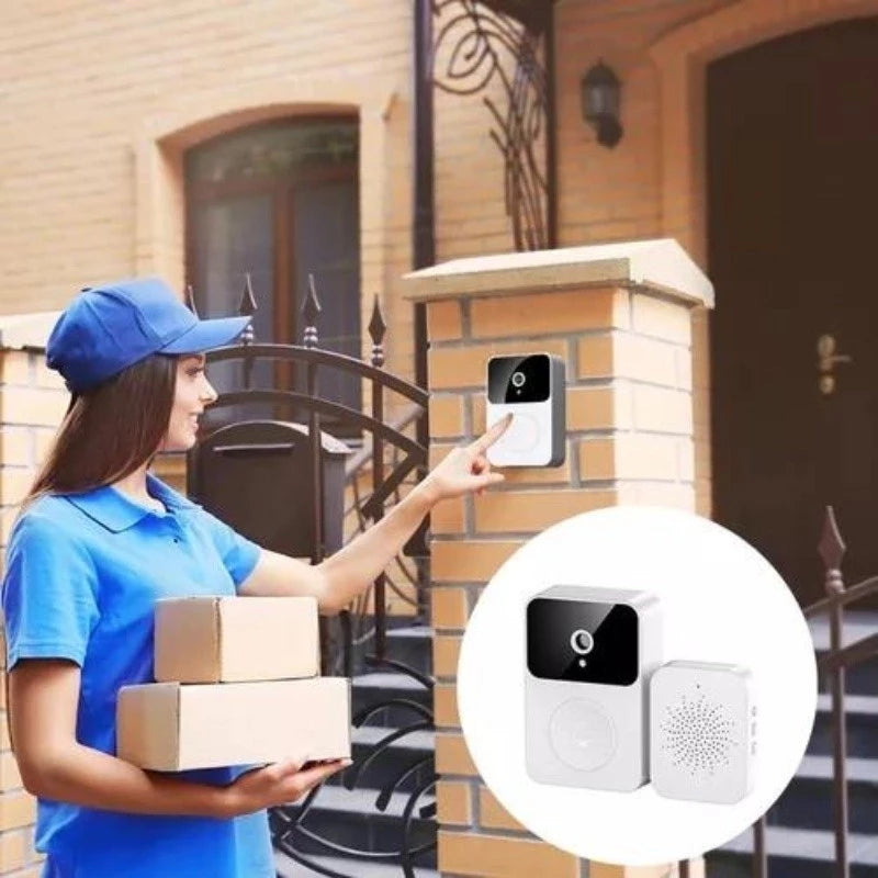 Kit Campainha Com Câmera Vídeo Porteiro Sem Fio Wi-Fi HD Inteligente Smart Casa Vê Pelo Celular Recarregável